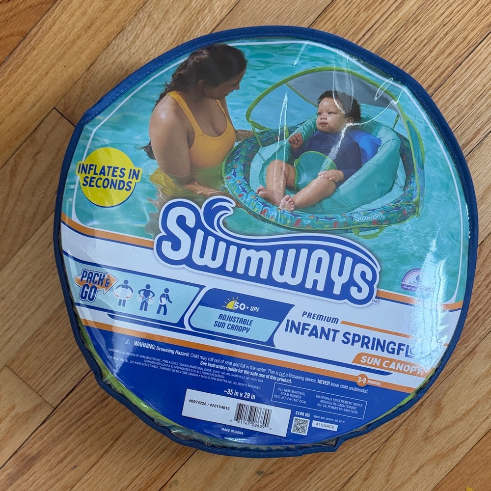 SwimWays Premium Infant Spring Float with Sun Canopy - Blue and Green
